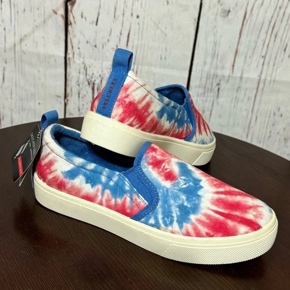 SKECHERS MEMORY FOAM red white & blue tie dye Canvas Slip ons 7.5 NWT - Picture 11 of 16